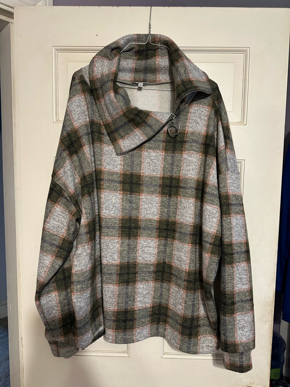white birch Plaid Pullover in Olive, Gray & Pink